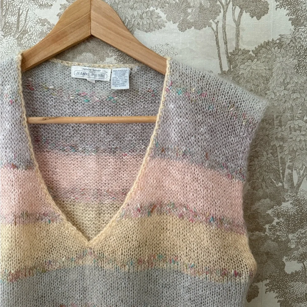 Vintage JEANNE PIERRE Pastel Striped V-Neck Sweater Vest - Picture 4 of 5